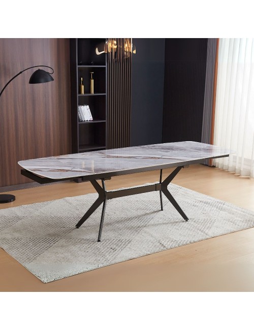 Tavolo allungabile piano ceramica effetto marmo grigio chiaro lucido Riley 160x90x76H
