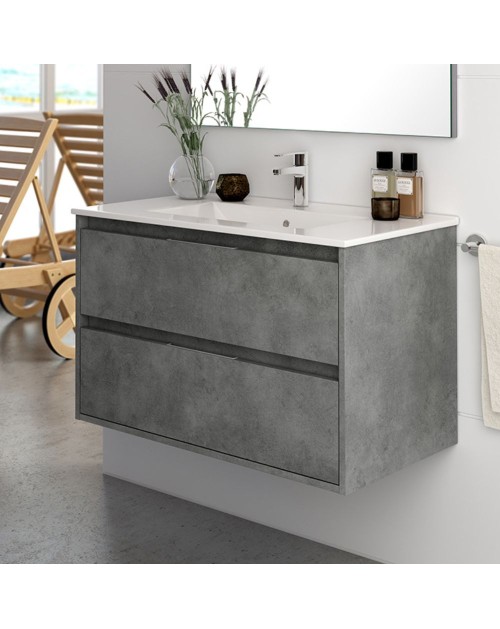 Mobile bagno sospeso Bolton colore cemento 60x45x48H 2 cassetti: design moderno e funzionalità