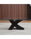 Tavolino da salotto Shiva piano in vetro e base nera a incrocio 110x60x45H