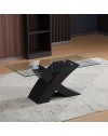 Tavolino da salotto Shiva piano in vetro e base nera a incrocio 110x60x45H