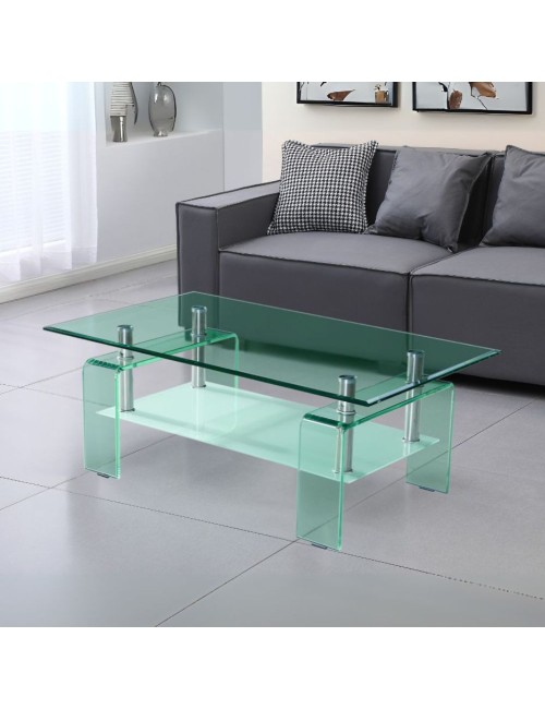 Tavolino con due ripiani in vetro Crystal 110x60x39h