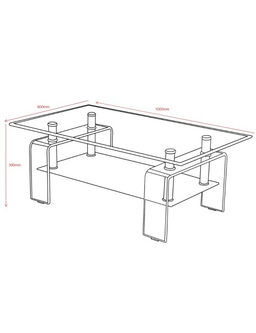 Tavolino con due ripiani in vetro Crystal 100x60x39h