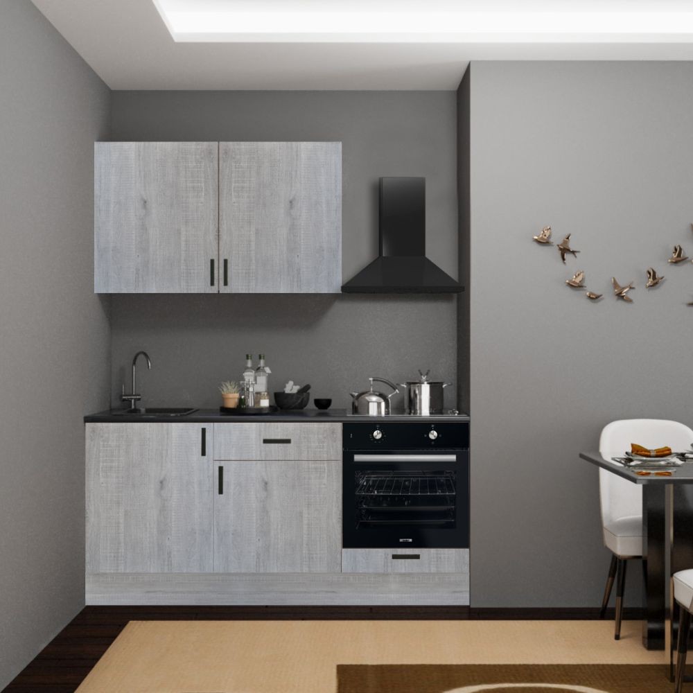 Cucina completa di elettrodomestici Asti 180 colore rovere grigio chiaro