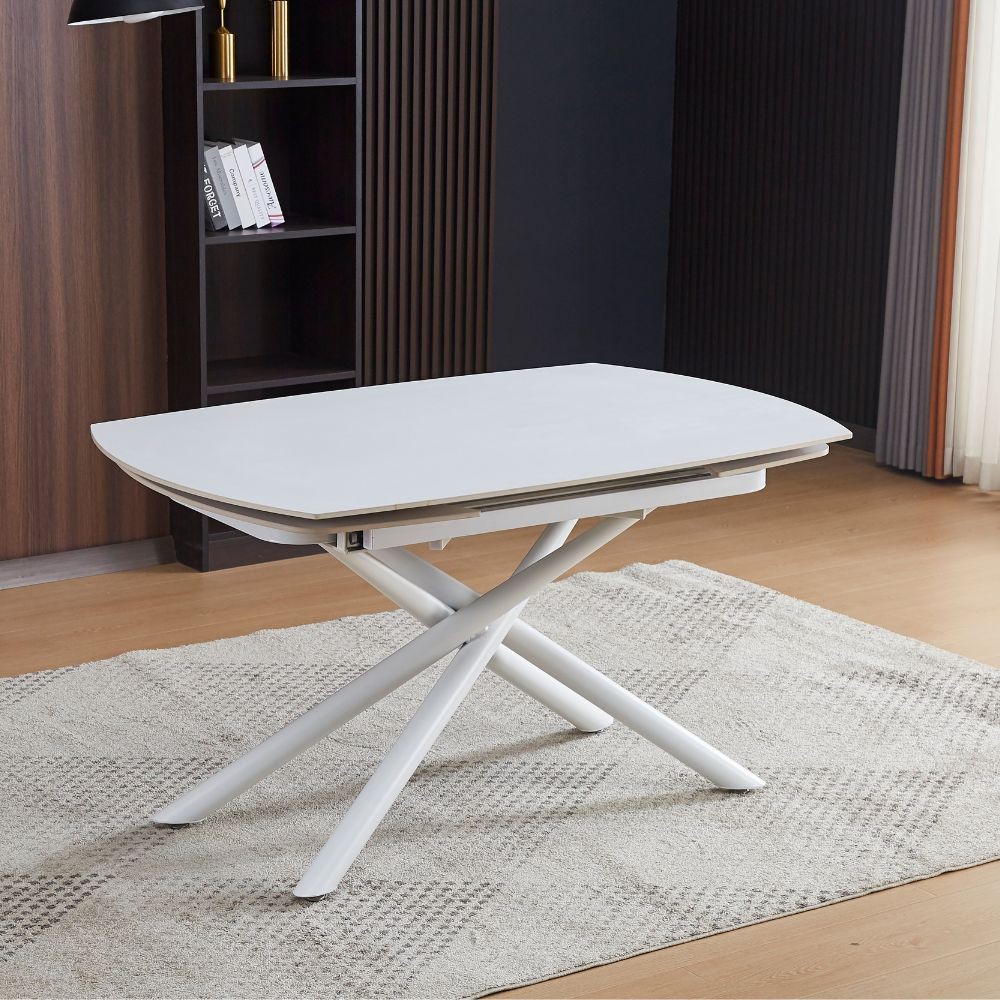 Tavolo girevole allungabile piano ceramica effetto marmo bianco opaco Astrid 140x90x76H