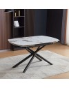 Tavolo girevole allungabile piano ceramica effetto marmo bianco lucido Astrid 140x90x76H