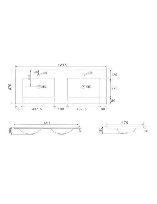 Lavabo da appoggio 20331 doppia vasca ceramica bianco 121.5x47x18H