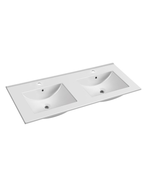 Lavabo da appoggio 385983 doppia vasca ceramica bianco lucido 140x46x17H