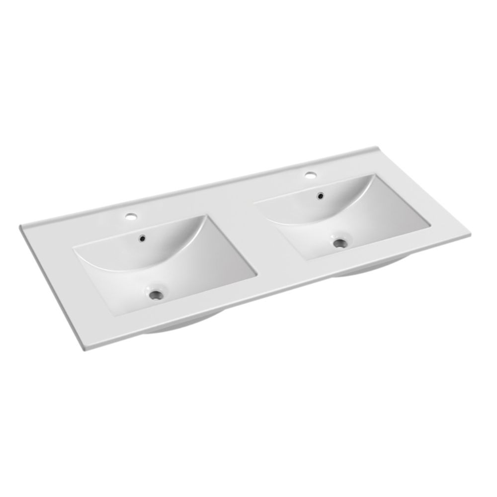 Lavabo da appoggio 385983 doppia vasca ceramica bianco lucido 140x46x17H