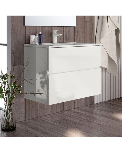 Mobile bagno sospeso bianco laccato Londres 2 cassetti 70x45x59H