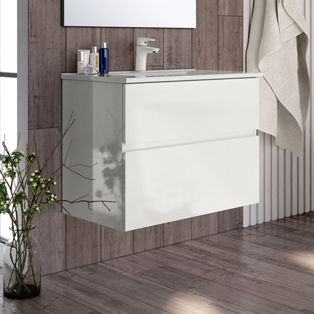 Mobile bagno sospeso bianco laccato Londres 2 cassetti 70x45x59H