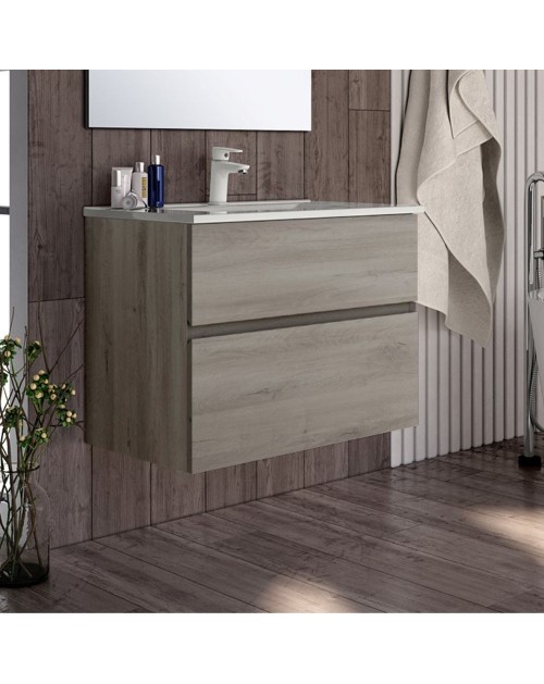 Mobile bagno sospeso rovere grigio Londres 2 cassetti 70x45x59H