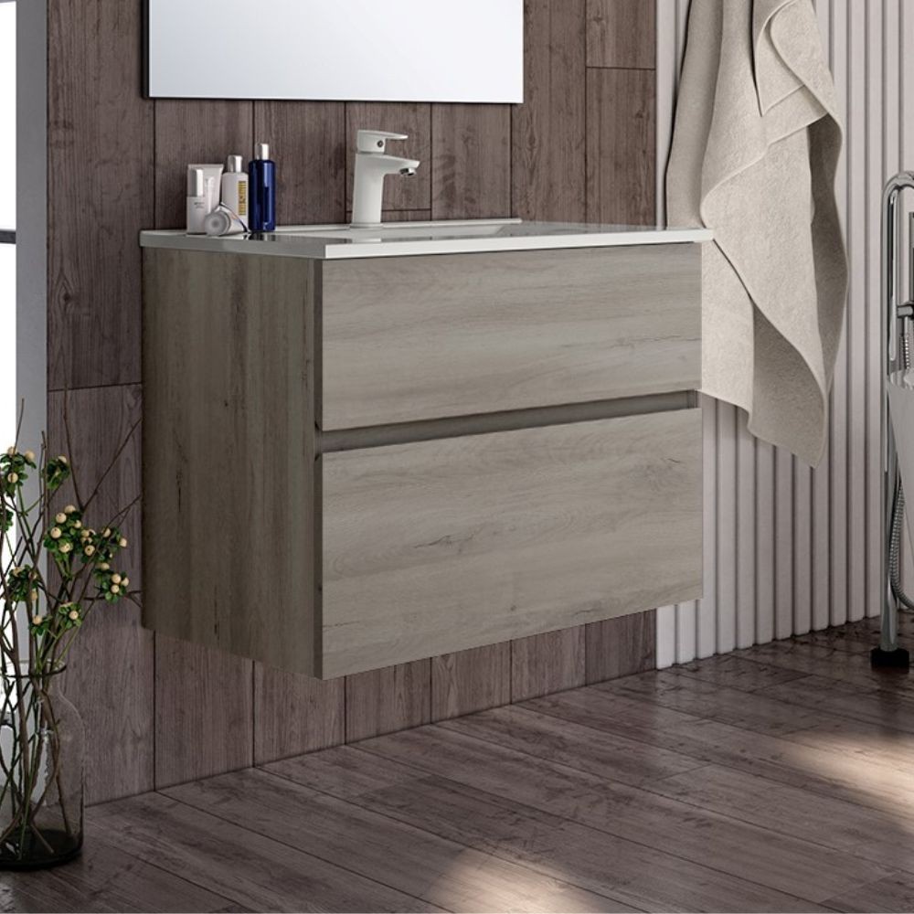 Mobile bagno sospeso rovere grigio Londres 2 cassetti 70x45x59H