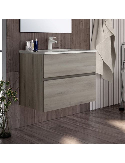 Mobile bagno sospeso rovere grigio Londres 2 cassetti 70x45x59H
