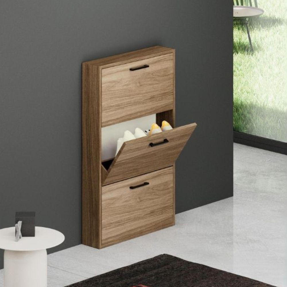 Scarpiera 3 ante slim salvaspazio 108x65x15 Serena colore noce naturale
