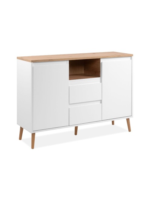 Madia 2 ante e 2 cassetti bianca con top rovere Linz01B 120x38x85H