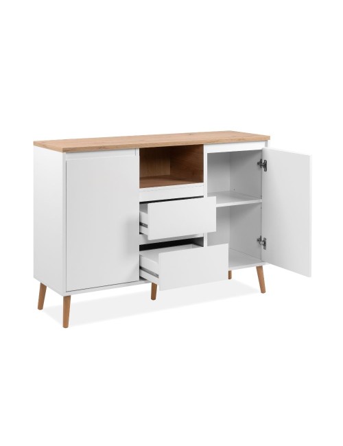 Madia 2 ante e 2 cassetti bianca con top rovere Linz01B 120x38x85H