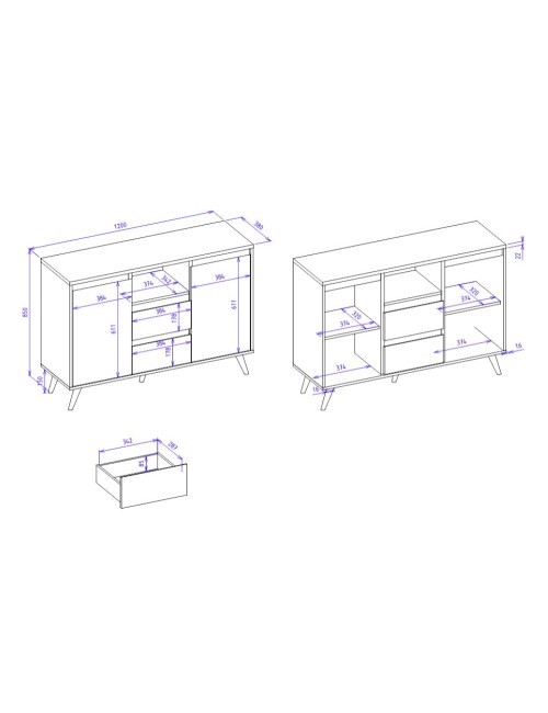 Madia 2 ante e 2 cassetti bianca con top rovere Linz01B 120x38x85H