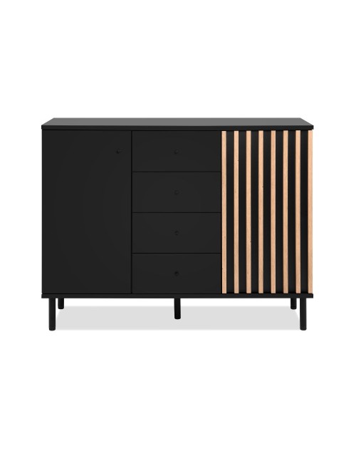 Madia moderna 2 ante e 4 cassetti nero con listelli rovere Monza01B 118x40x90H