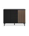 Madia moderna 2 ante e 4 cassetti nero con listelli rovere Monza01B 118x40x90H