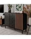 Madia moderna 2 ante e 4 cassetti nero con listelli rovere Monza01B 118x40x90H