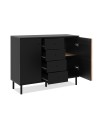 Madia moderna 2 ante e 4 cassetti nero con listelli rovere Monza01B 118x40x90H