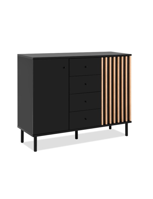 Madia moderna 2 ante e 4 cassetti nero con listelli rovere Monza01B 118x40x90H