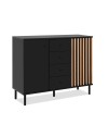 Madia moderna 2 ante e 4 cassetti nero con listelli rovere Monza01B 118x40x90H