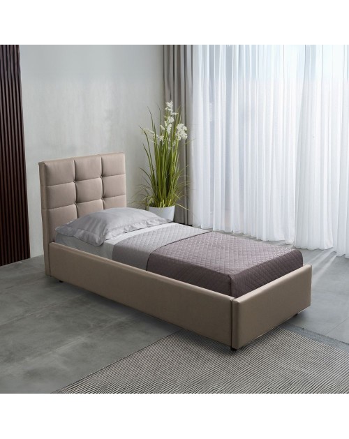 Letto singolo con contenitore Napoli ecopelle colore tortora