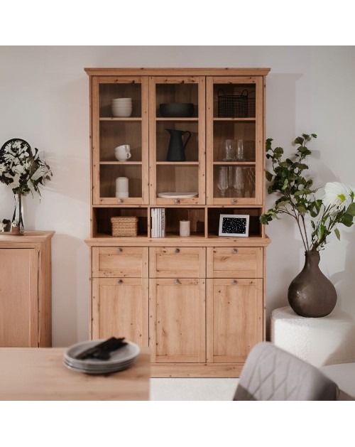 Credenza con vetrina Timber54A 120x40x200H Il fascino del legno naturale nella tua casa