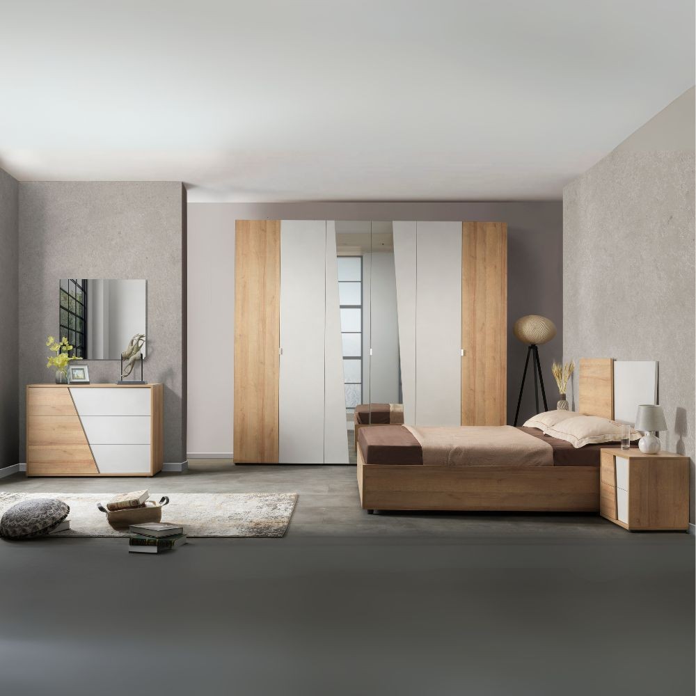 Camera da letto Fadri rovere miele e calce grigio: un connubio di stile e funzionalità