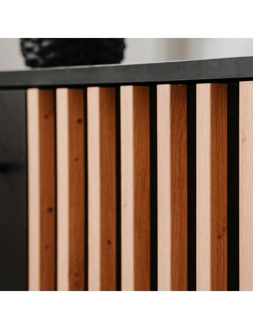 Madia moderna 2 ante e 4 cassetti nero con listelli rovere Monza01B 118x40x90H
