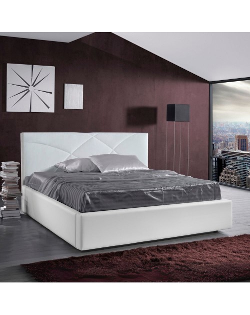 Letto matrimoniale contenitore ecopelle bianco Fiore 185x210x108H