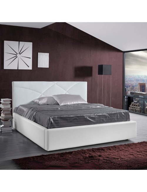 Letto matrimoniale contenitore ecopelle bianco Fiore 185x210x108H