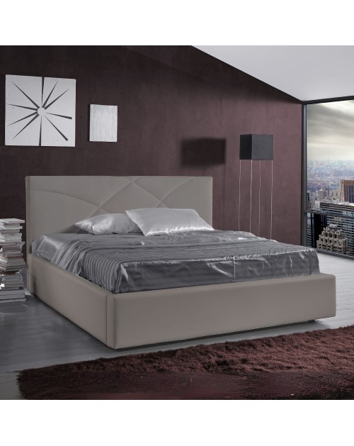 Letto matrimoniale contenitore ecopelle tortora Fiore 185x210x108H