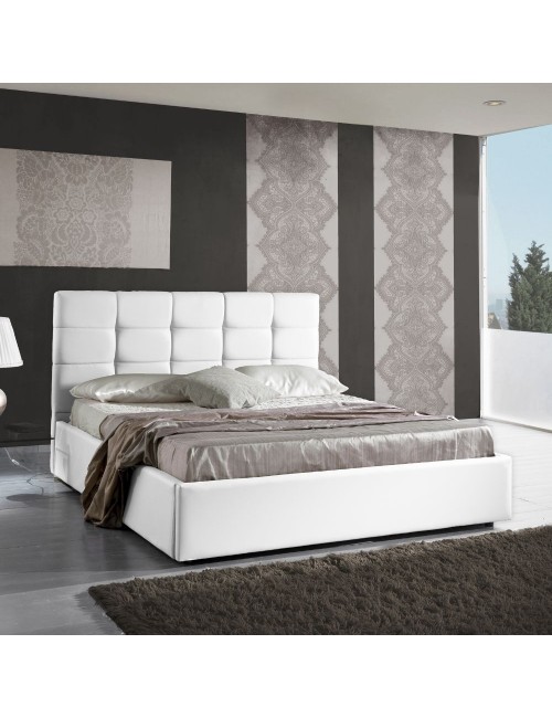 Letto matrimoniale contenitore ecopelle bianco Prima 174x208x107H