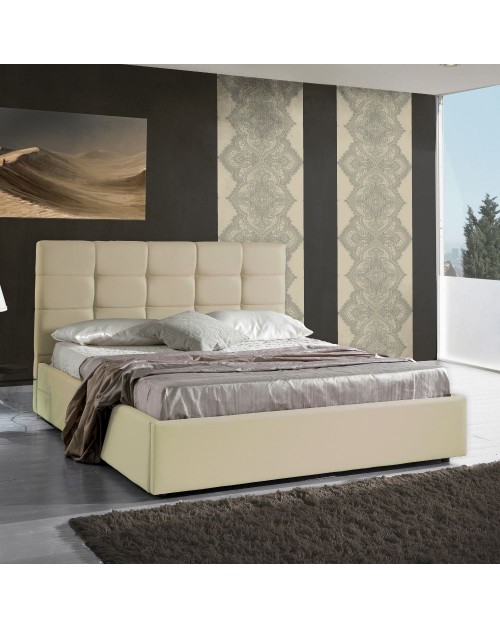 Letto matrimoniale contenitore ecopelle crema Prima 174x208x107H