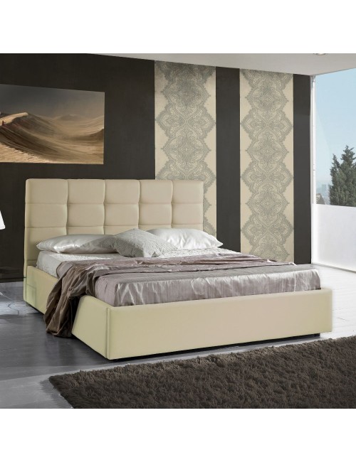 Letto matrimoniale contenitore ecopelle crema Prima 174x208x107H