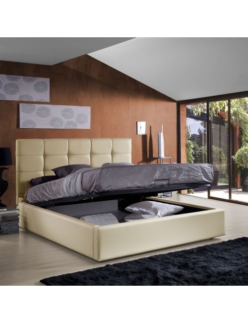Letto matrimoniale contenitore ecopelle crema Prima 174x208x107H