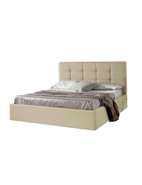 Letto matrimoniale contenitore ecopelle crema Prima 174x208x107H