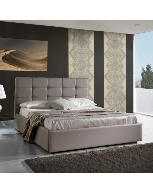 Letto matrimoniale contenitore ecopelle tortora Prima 174x208x107H