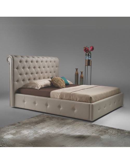 Letto matrimoniale contenitore ecopelle tortora Peninsula 180x233x120H