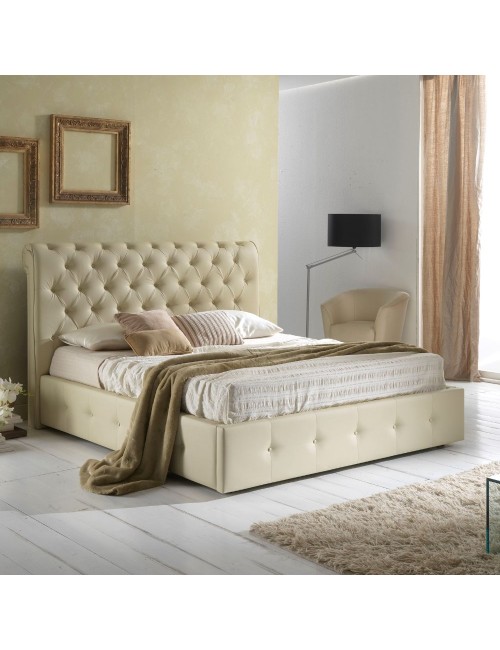 Letto matrimoniale contenitore ecopelle crema Peninsula 180x233x120H