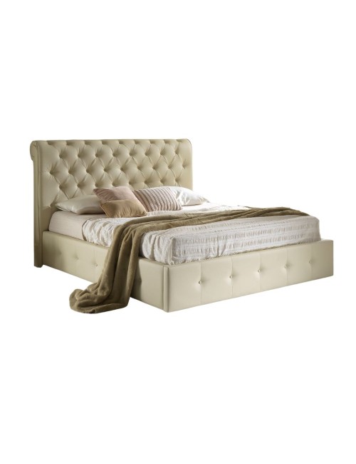 Letto matrimoniale contenitore ecopelle crema Peninsula 180x233x120H