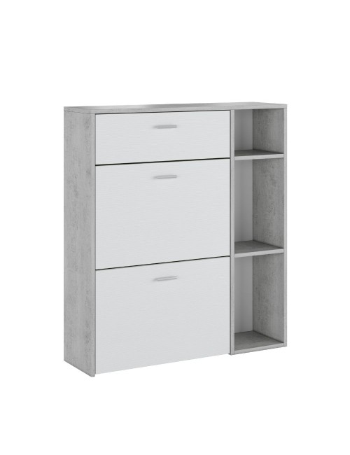 Scarpiera Takimi cemento e bianco 2 ante a ribalta e cassetto 90x26x101,5H