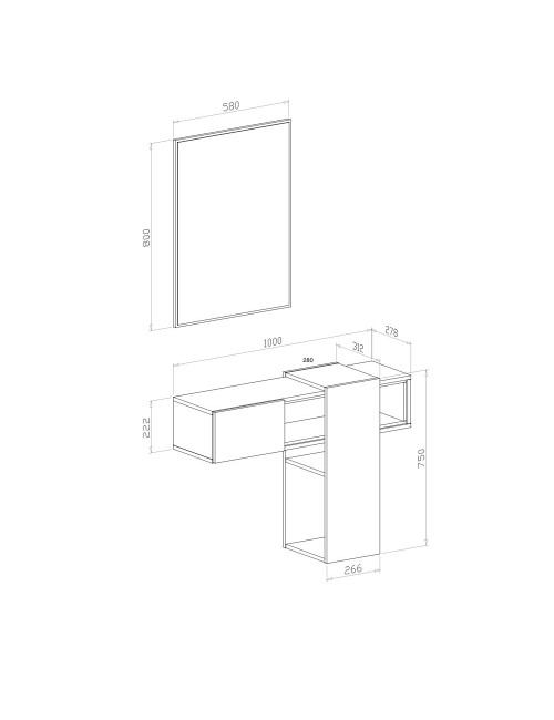 Mobile ingresso sospeso Mog cemento e bianco con specchio