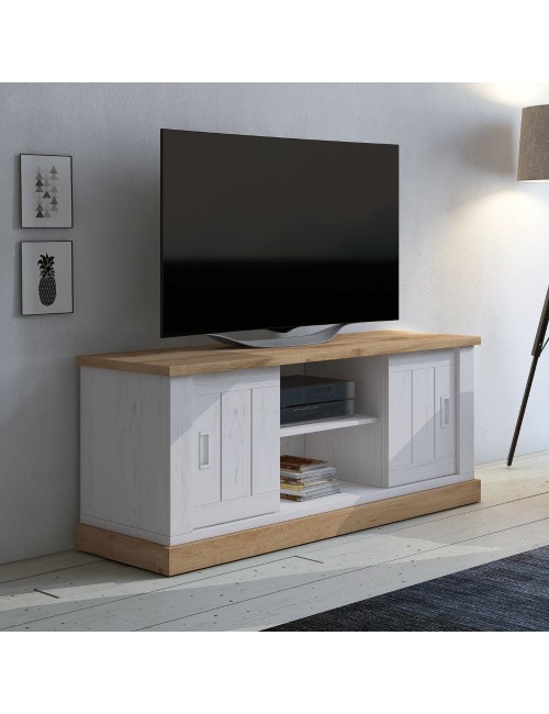 Mobile porta TV colore pino bianco e rovere vano a giorno e 2 ante scorrevoli AnthonyIII 145x46x60H