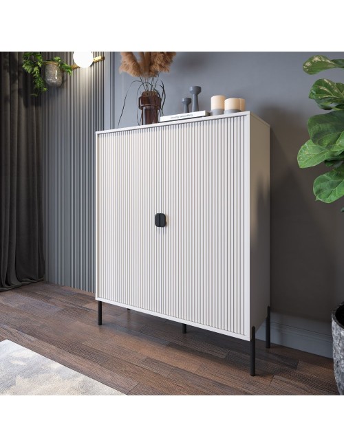 Mobile alto Lotus 2 ante con frontali cannettati colore cashmere opaco 103,6x39,6x129,4H