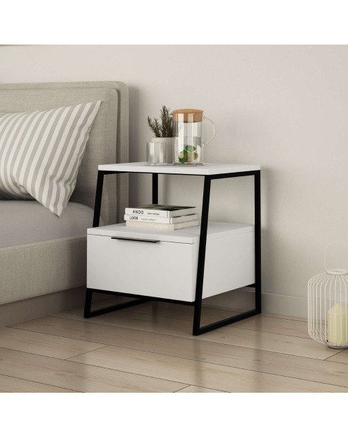 Comodino bianco Pal 45x41x50 cm – Stile Moderno e Funzionalità in un Design Raffinato