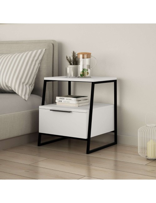 Comodino bianco Pal 45x41x50 cm – Stile Moderno e Funzionalità in un Design Raffinato