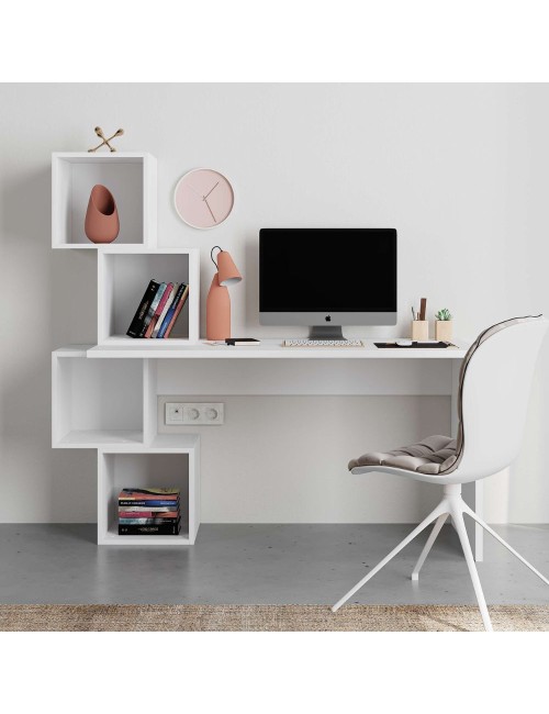 Scrivania con libreria Balance 153,5x60x140 colore bianco